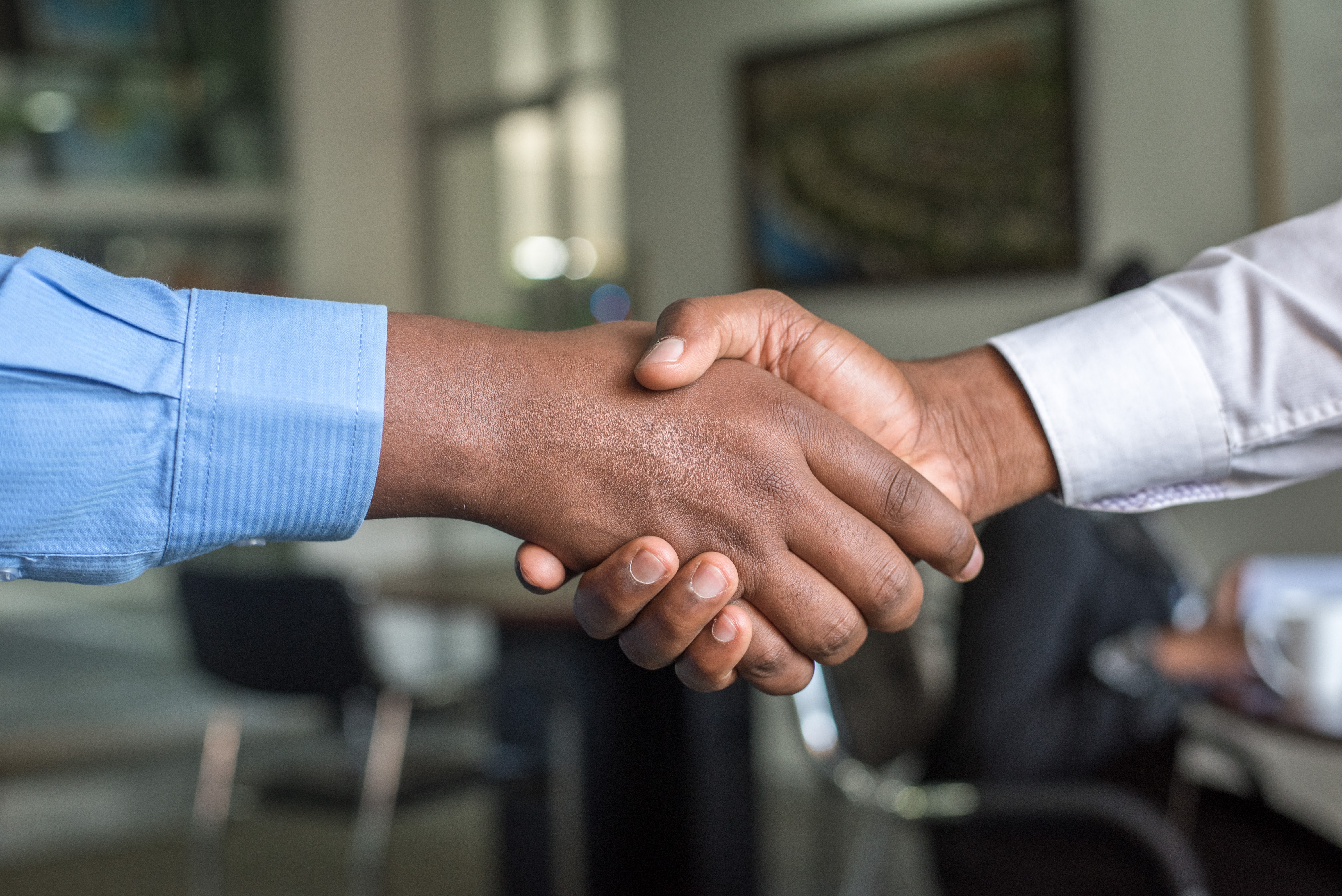 Close-up of two hands clasping each other in a handshake