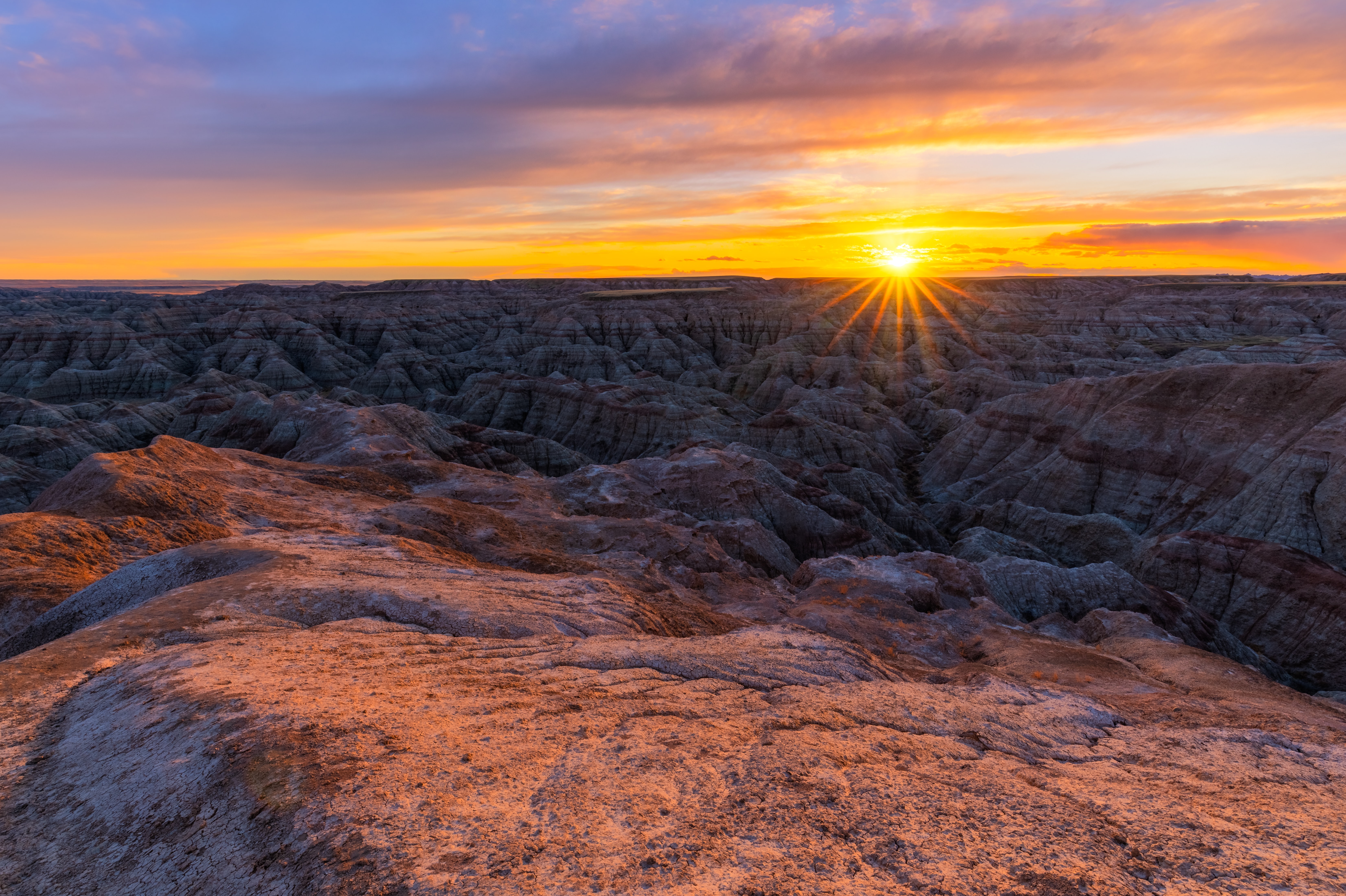 Stunning sunset over Castle Butte, South Dakota, USA