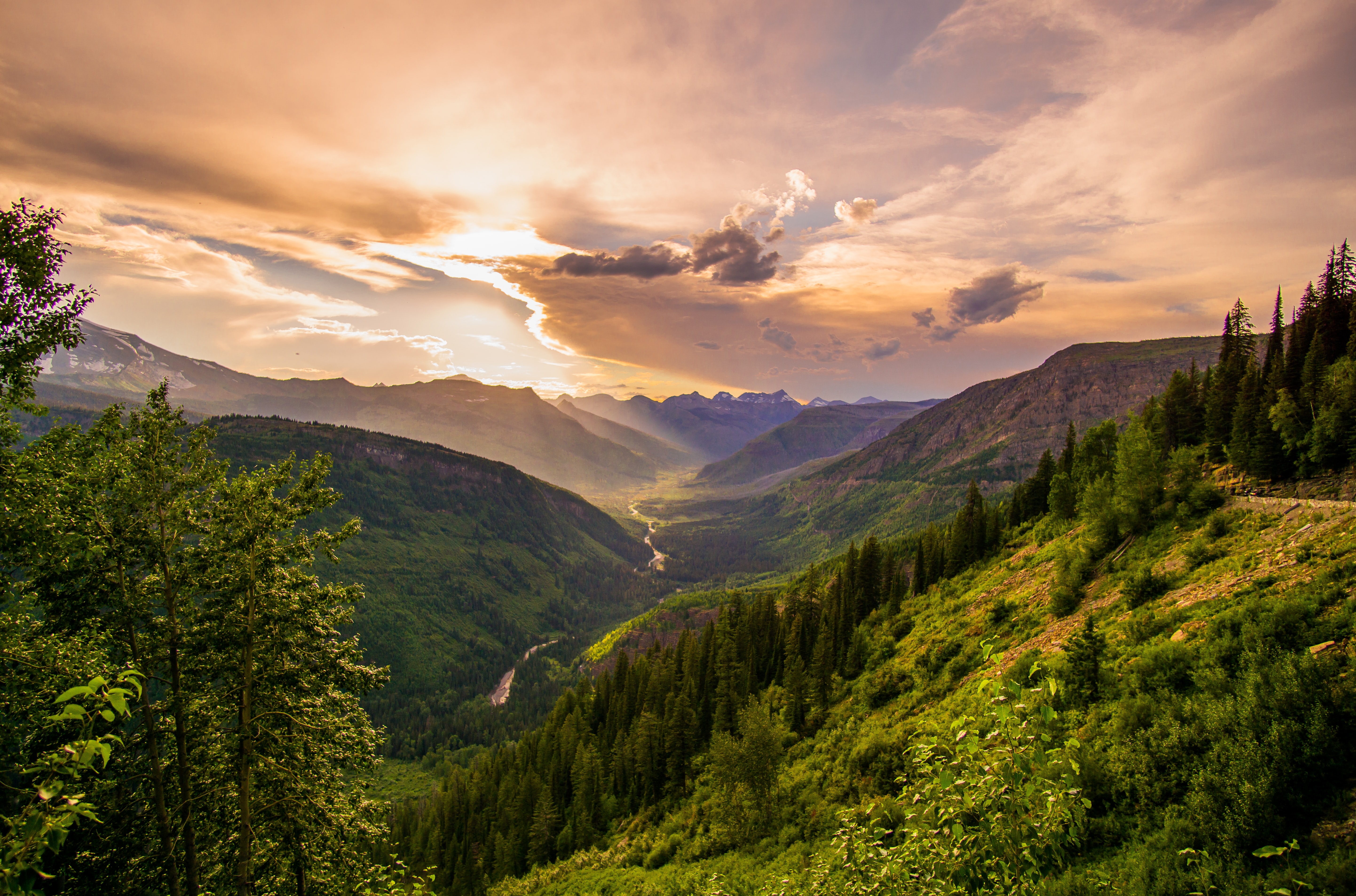 Stunning sun over Going-to-the-Sun-Road, West Glacier, Montana, USA