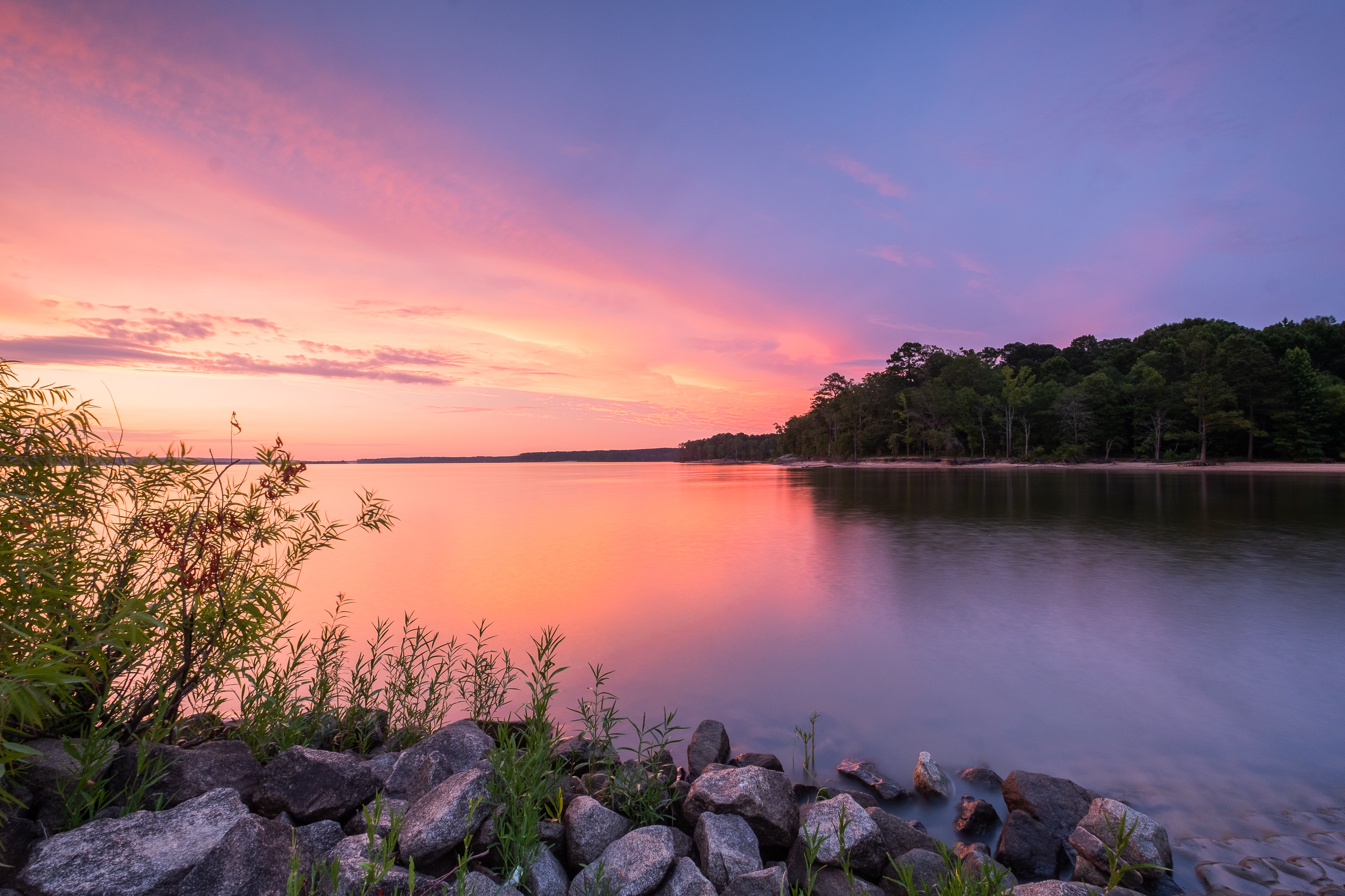 Lavender sky over Jordan Lake, North Carolina, USA
