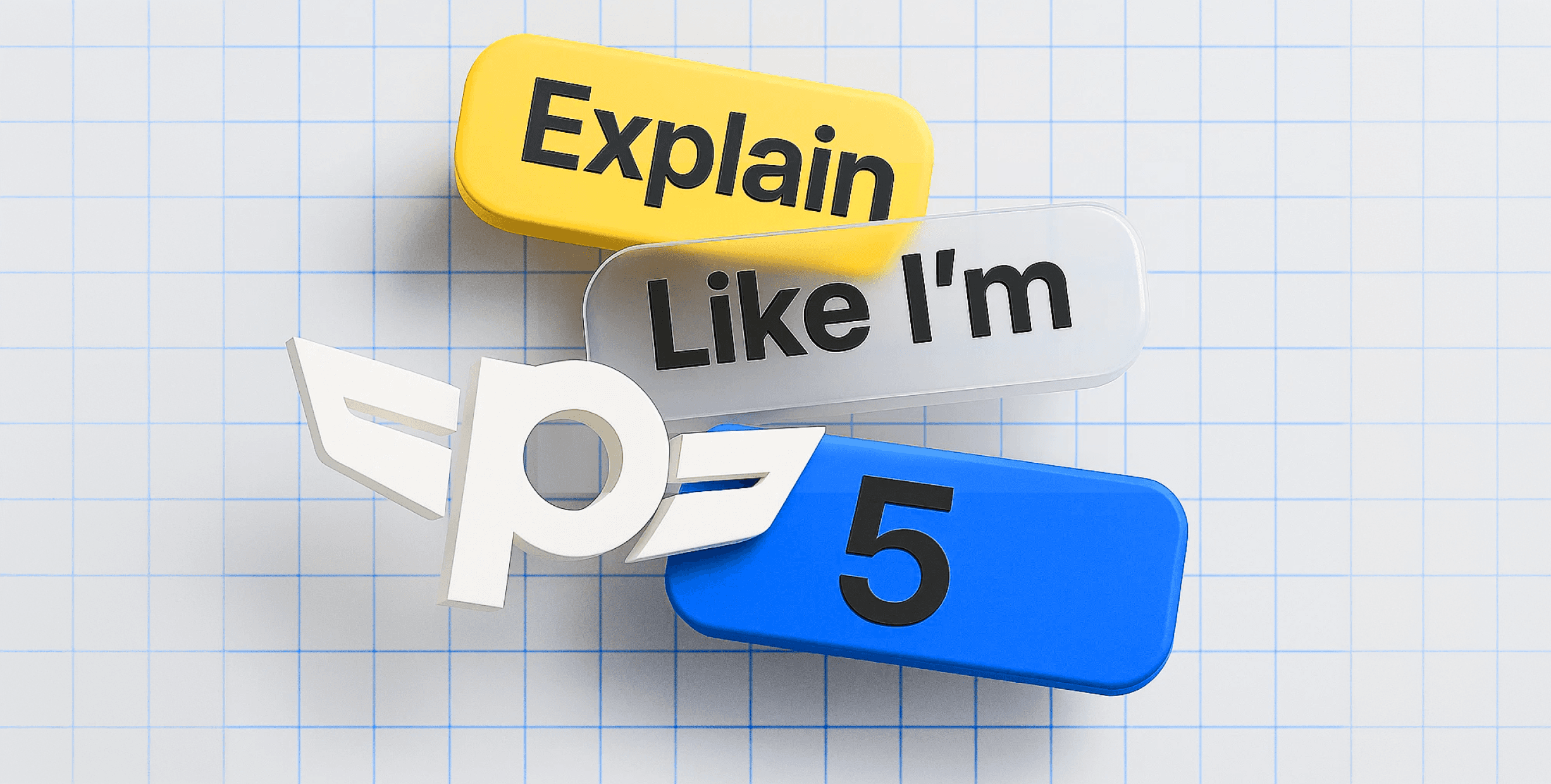 The text "Explain Like I'm 5" next to the Plane logo. The background is a white with a light blue grid.